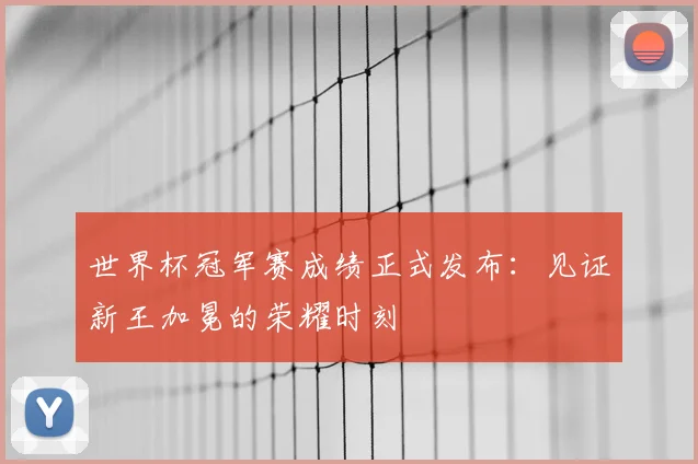 世界杯冠军赛成绩正式发布:见证新王加冕的荣耀时刻